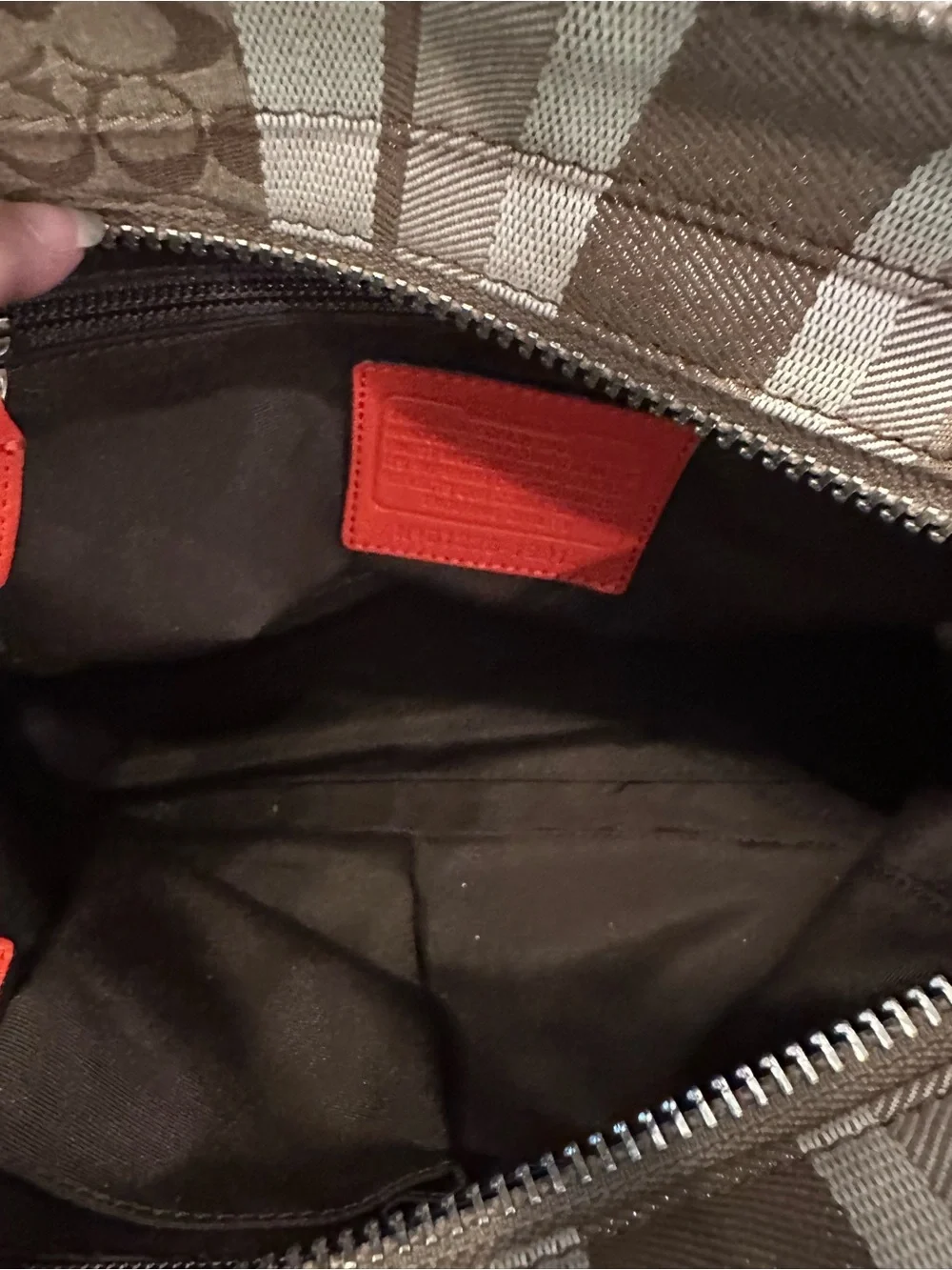 Coach Cadence Legacy Signature Carryall Canvas Tote with Coral Red Leather Trim - Picture 15 of 15
